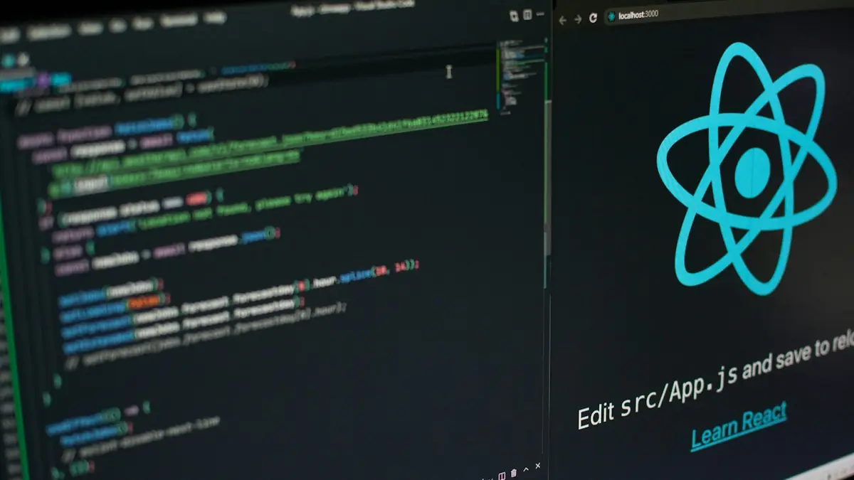 React - לוגו React עם קוד JSX ומבנה קומפוננטות